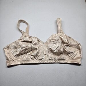 Playtex Women Bra 44C Beige Floral Full Coverage Wireless Lace Satin Strap